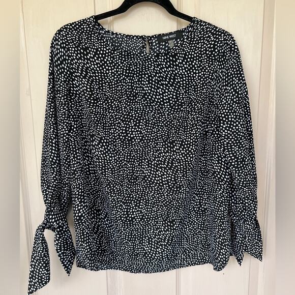 Nine West Black and White Blouse with Sleeve Ties Blouse | Size Small - Picture 1 of 6